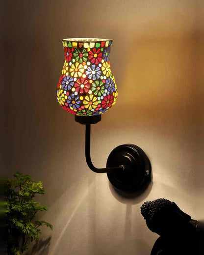 Handcrafted Artistic Mosaic Glass Shade Wall Mounted Lamp With Iron Base | 9 x 4 x 13 inches