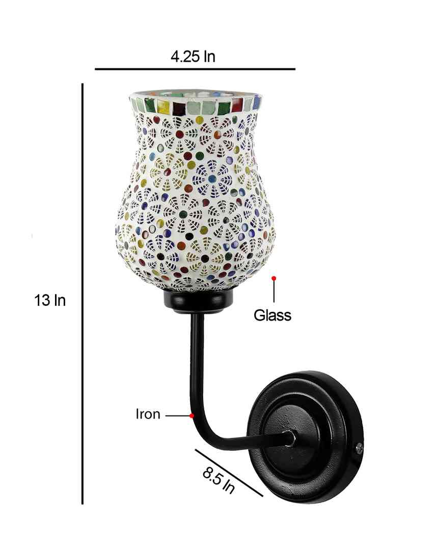 Handcrafted Artistic Mosaic Glass Shade Wall Mounted Lamp With Iron Base | 9 x 4 x 13 inches