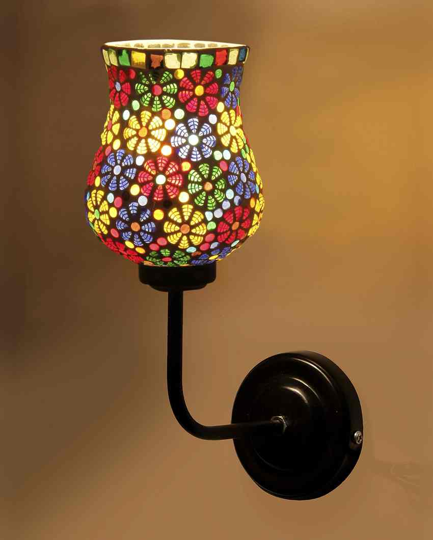 Handcrafted Artistic Mosaic Glass Shade Wall Mounted Lamp With Iron Base | 9 x 4 x 13 inches