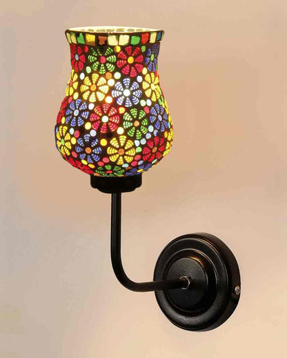 Handcrafted Artistic Mosaic Glass Shade Wall Mounted Lamp With Iron Base | 9 x 4 x 13 inches