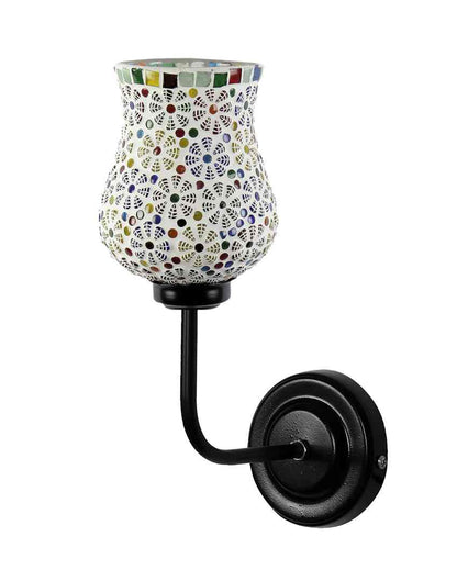 Handcrafted Artistic Mosaic Glass Shade Wall Mounted Lamp With Iron Base | 9 x 4 x 13 inches