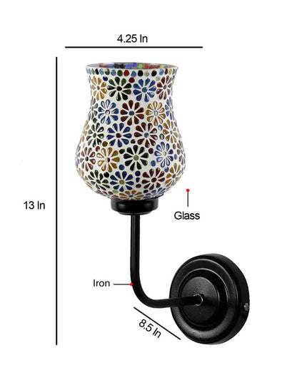 Vibrant Mosaic Glass Shade Wall Mounted Lamp With Iron Base | 9 x 4 x 13 inches