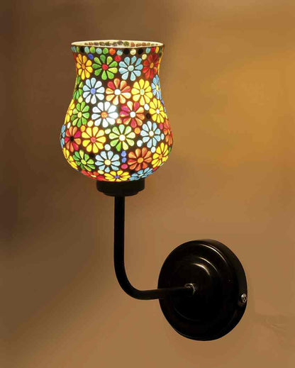 Vibrant Mosaic Glass Shade Wall Mounted Lamp With Iron Base | 9 x 4 x 13 inches