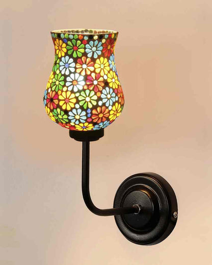 Vibrant Mosaic Glass Shade Wall Mounted Lamp With Iron Base | 9 x 4 x 13 inches