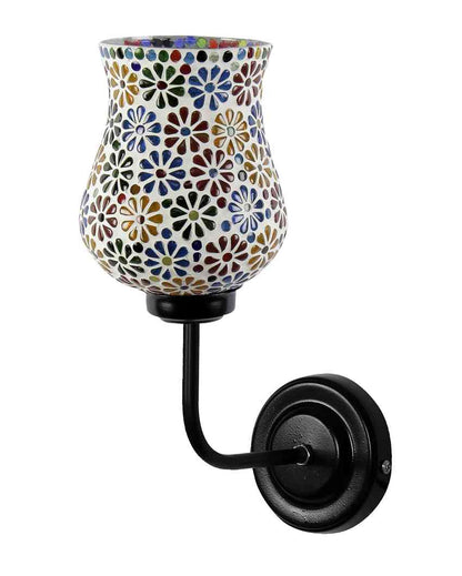 Vibrant Mosaic Glass Shade Wall Mounted Lamp With Iron Base | 9 x 4 x 13 inches