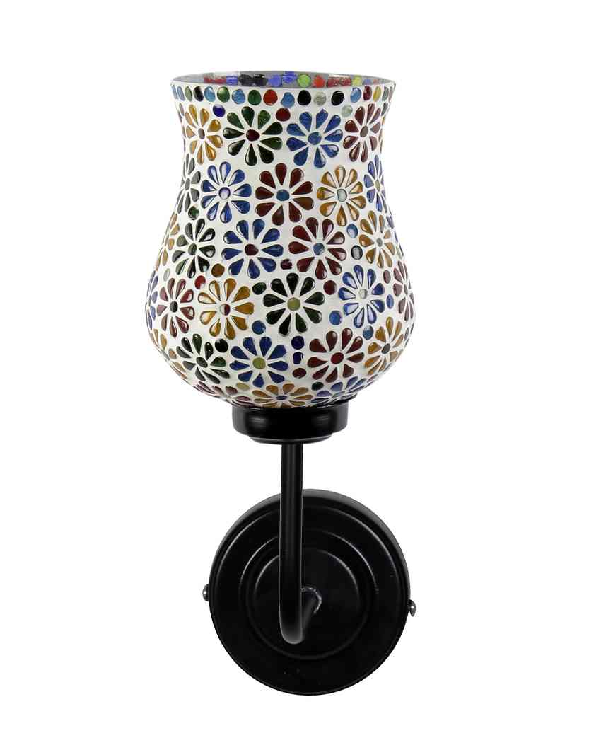 Vibrant Mosaic Glass Shade Wall Mounted Lamp With Iron Base | 9 x 4 x 13 inches