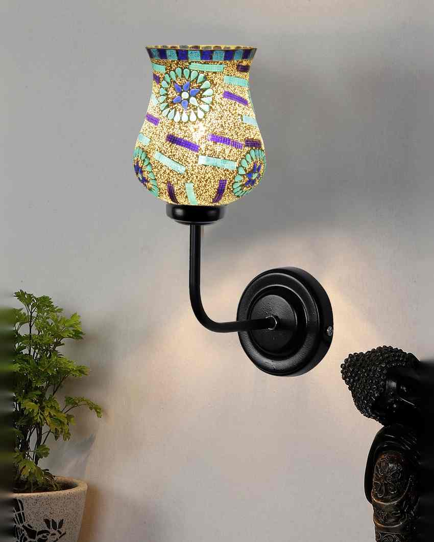 Decorative Mosaic Glass Shade Wall Mounted Lamp With Iron Base | 9 x 4 x 13 inches