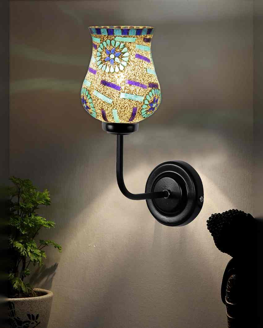 Decorative Mosaic Glass Shade Wall Mounted Lamp With Iron Base | 9 x 4 x 13 inches