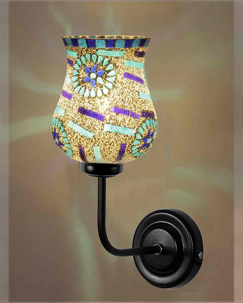 Decorative Mosaic Glass Shade Wall Mounted Lamp With Iron Base | 9 x 4 x 13 inches