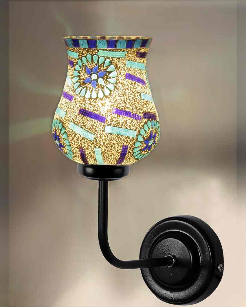 Decorative Mosaic Glass Shade Wall Mounted Lamp With Iron Base | 9 x 4 x 13 inches