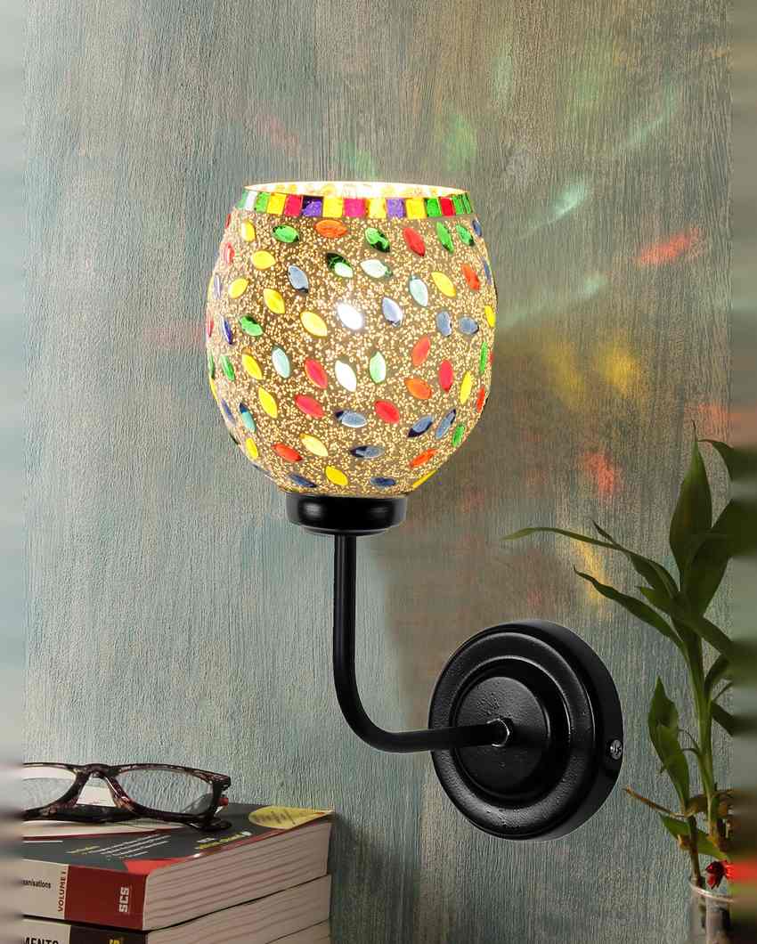 Elegant Mosaic Glass Shade Wall Mounted Lamp With Iron Base | 9 x 4 x 13 inches