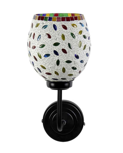 Elegant Mosaic Glass Shade Wall Mounted Lamp With Iron Base | 9 x 4 x 13 inches