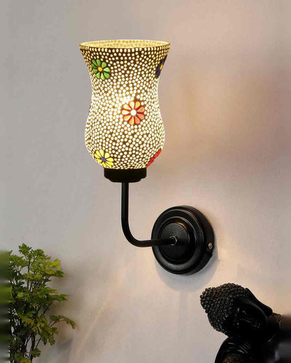 Artful Mosaic Glass Shade Wall Mounted Lamp With Iron Base | 9 x 4 x 13 inches