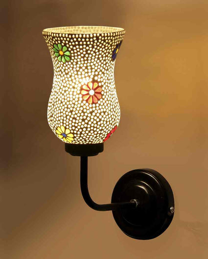 Artful Mosaic Glass Shade Wall Mounted Lamp With Iron Base | 9 x 4 x 13 inches