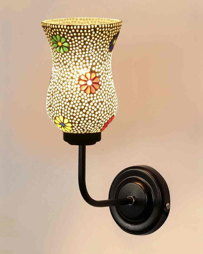 Artful Mosaic Glass Shade Wall Mounted Lamp With Iron Base | 9 x 4 x 13 inches