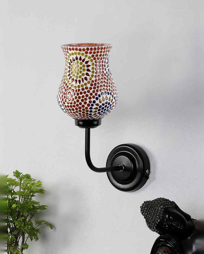 Brilliant Mosaic Glass Shade Wall Mounted Lamp With Iron Base | 9 x 4 x 13 inches