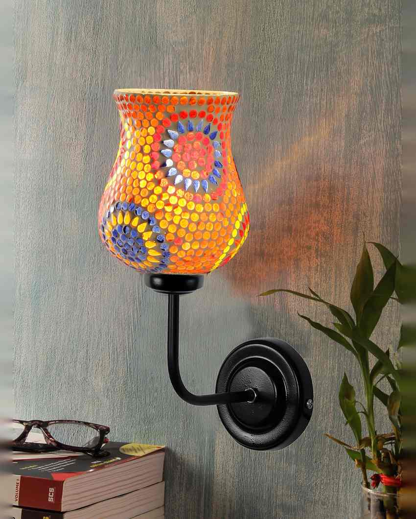 Brilliant Mosaic Glass Shade Wall Mounted Lamp With Iron Base | 9 x 4 x 13 inches