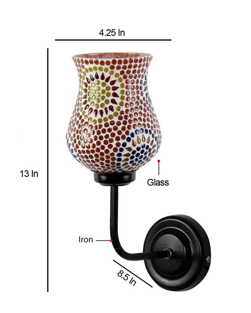 Brilliant Mosaic Glass Shade Wall Mounted Lamp With Iron Base | 9 x 4 x 13 inches