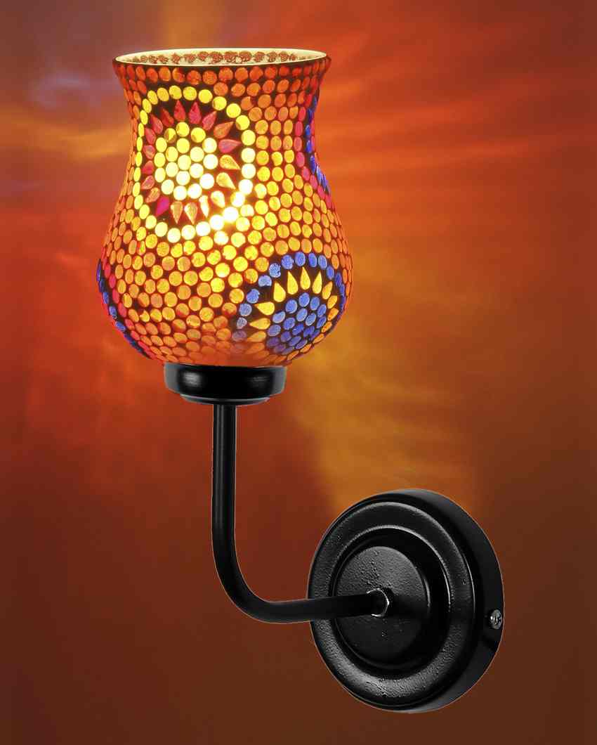 Brilliant Mosaic Glass Shade Wall Mounted Lamp With Iron Base | 9 x 4 x 13 inches