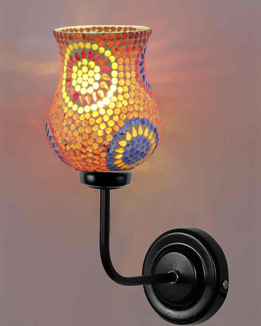 Brilliant Mosaic Glass Shade Wall Mounted Lamp With Iron Base | 9 x 4 x 13 inches