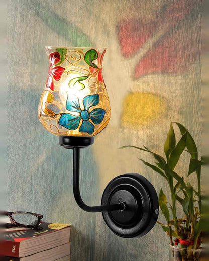 Unique Mosaic Glass Shade Wall Mounted Lamp With Iron Base | 9 x 4 x 13 inches