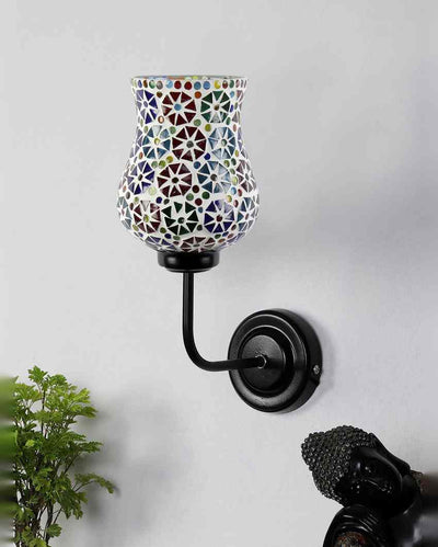 Eye catching Mosaic Glass Shade Wall Mounted Lamp With Iron Base | 9 x 4 x 13 inches