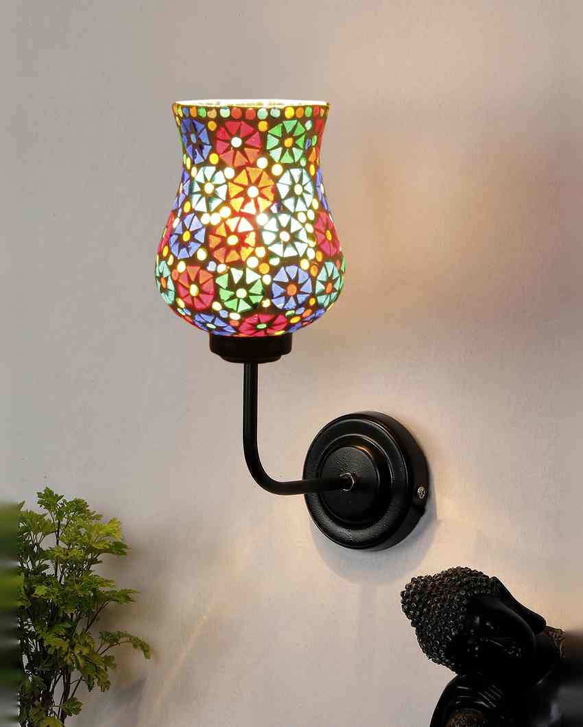 Eye catching Mosaic Glass Shade Wall Mounted Lamp With Iron Base | 9 x 4 x 13 inches