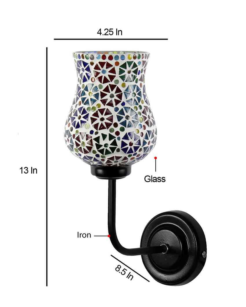 Eye catching Mosaic Glass Shade Wall Mounted Lamp With Iron Base | 9 x 4 x 13 inches