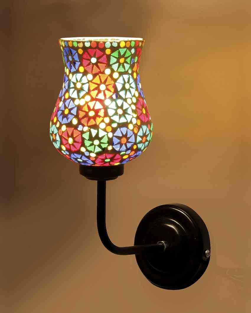 Eye catching Mosaic Glass Shade Wall Mounted Lamp With Iron Base | 9 x 4 x 13 inches