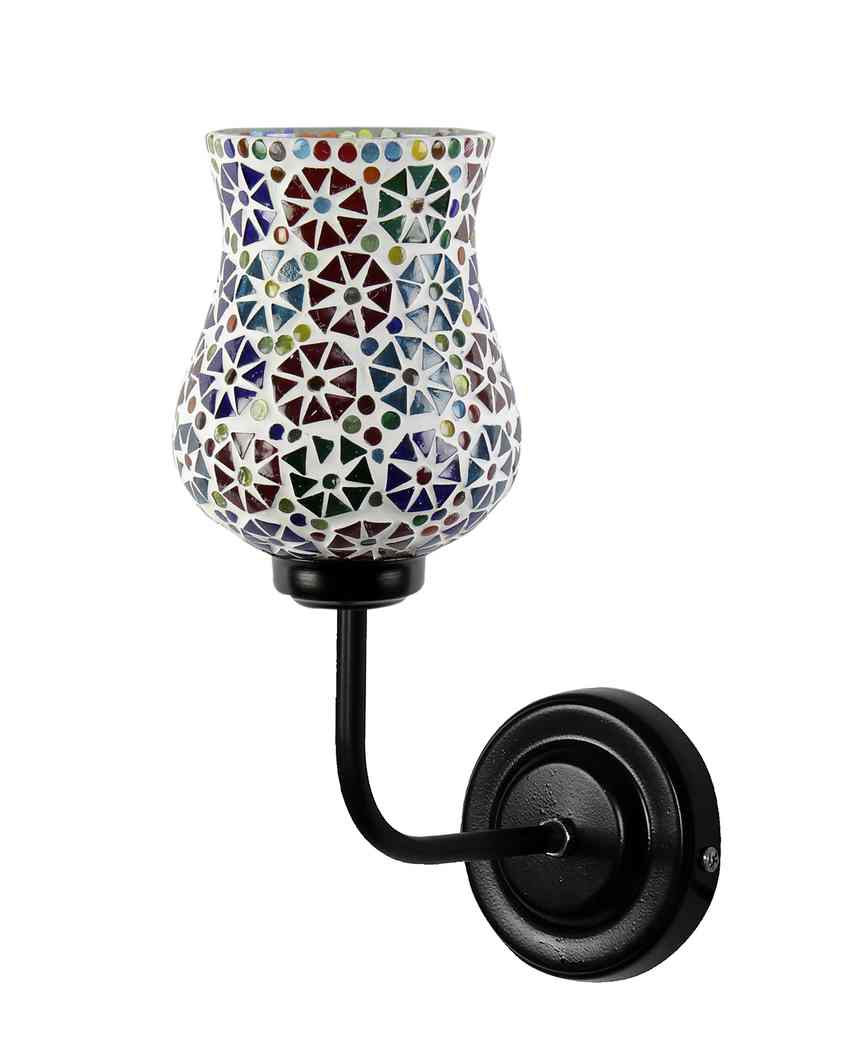 Eye catching Mosaic Glass Shade Wall Mounted Lamp With Iron Base | 9 x 4 x 13 inches