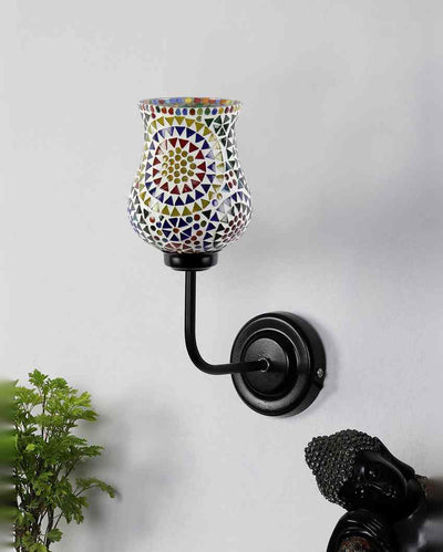 Stylish Mosaic Glass Shade Wall Mounted Lamp With Iron Base | 9 x 4 x 13 inches