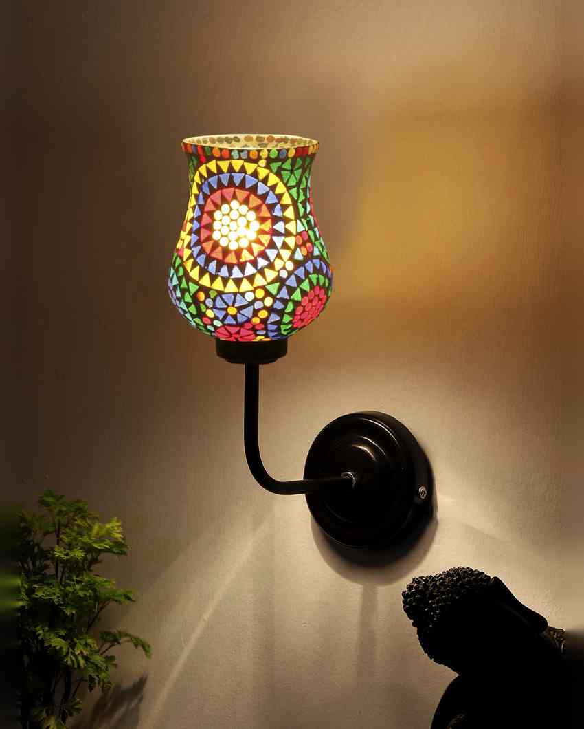 Stylish Mosaic Glass Shade Wall Mounted Lamp With Iron Base | 9 x 4 x 13 inches