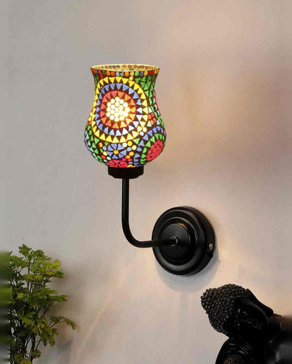 Stylish Mosaic Glass Shade Wall Mounted Lamp With Iron Base | 9 x 4 x 13 inches