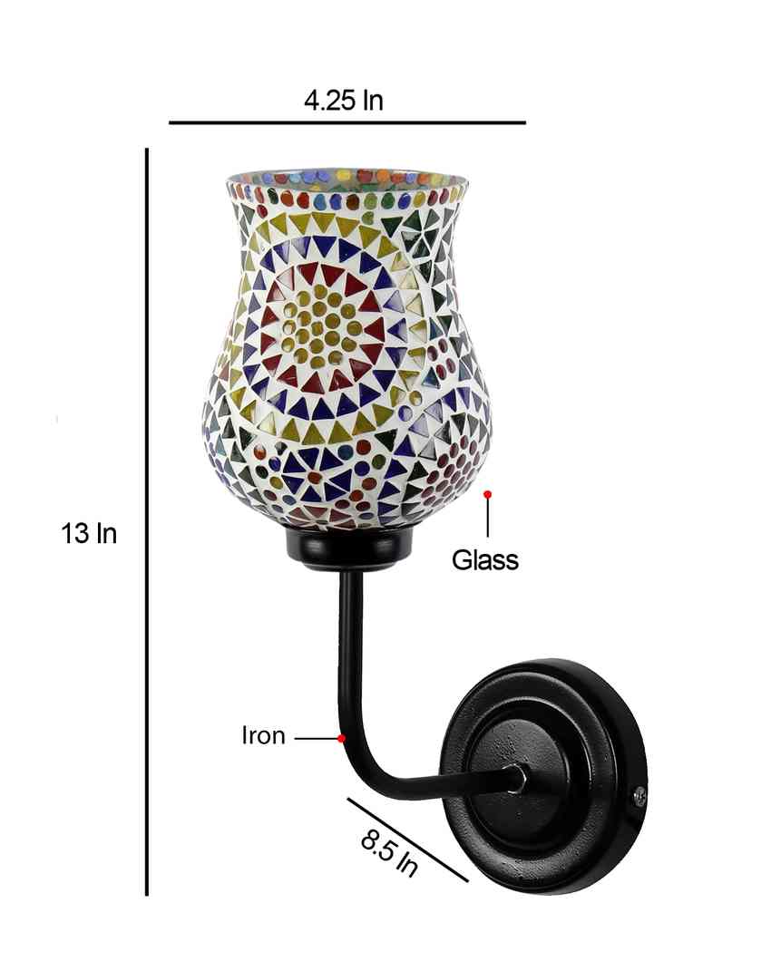 Stylish Mosaic Glass Shade Wall Mounted Lamp With Iron Base | 9 x 4 x 13 inches