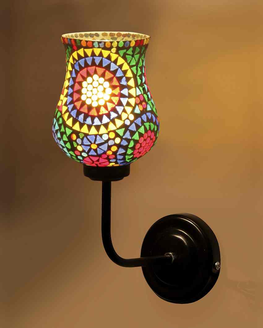 Stylish Mosaic Glass Shade Wall Mounted Lamp With Iron Base | 9 x 4 x 13 inches