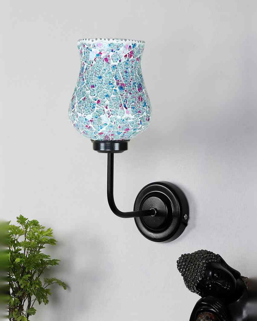 Intricate Mosaic Glass Shade Wall Mounted Lamp With Iron Base | 9 x 4 x 13 inches