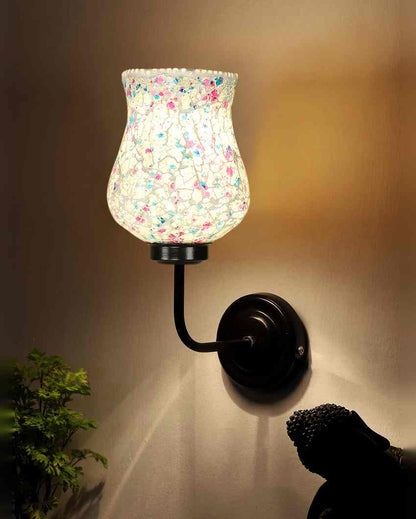 Intricate Mosaic Glass Shade Wall Mounted Lamp With Iron Base | 9 x 4 x 13 inches