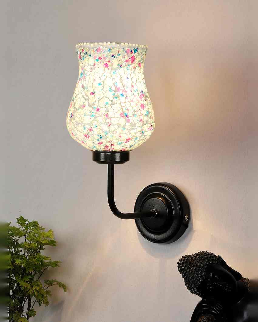 Intricate Mosaic Glass Shade Wall Mounted Lamp With Iron Base | 9 x 4 x 13 inches