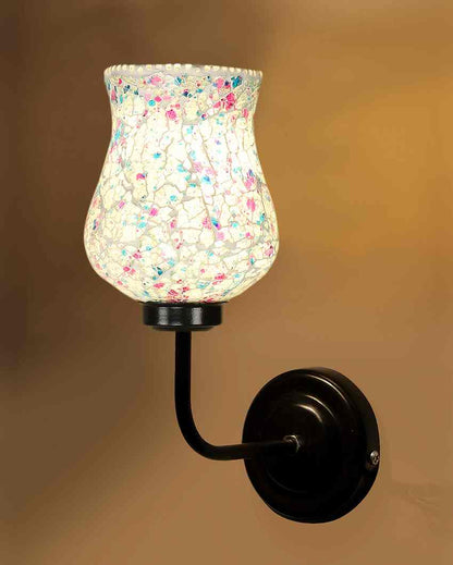 Intricate Mosaic Glass Shade Wall Mounted Lamp With Iron Base | 9 x 4 x 13 inches