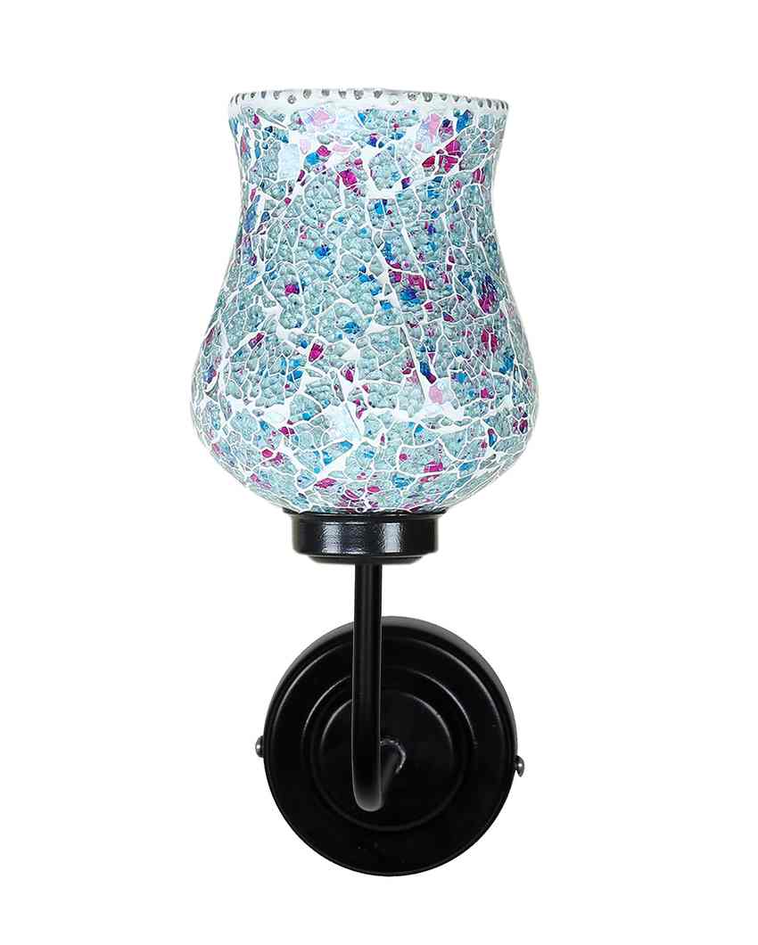 Intricate Mosaic Glass Shade Wall Mounted Lamp With Iron Base | 9 x 4 x 13 inches