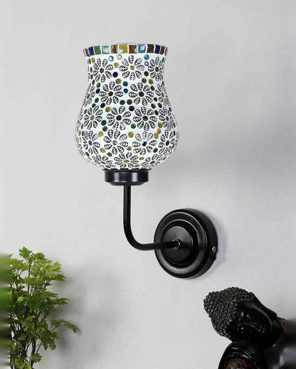 Handcrafted Unique Mosaic Glass Shade Wall Mounted Lamp With Iron Base | 9 x 4 x 13 inches