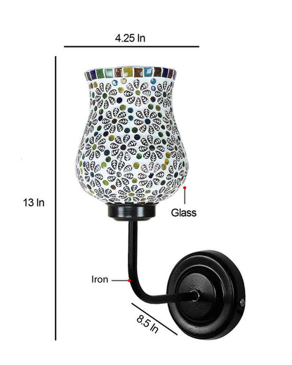 Handcrafted Unique Mosaic Glass Shade Wall Mounted Lamp With Iron Base | 9 x 4 x 13 inches