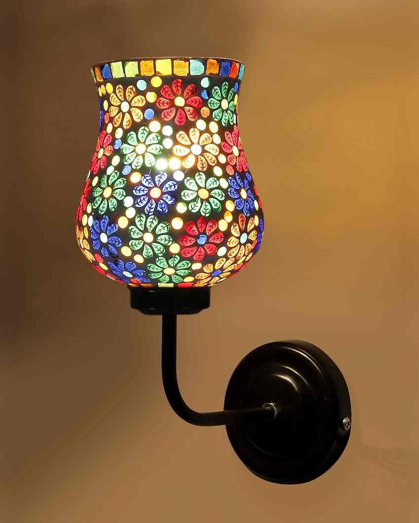 Handcrafted Unique Mosaic Glass Shade Wall Mounted Lamp With Iron Base | 9 x 4 x 13 inches