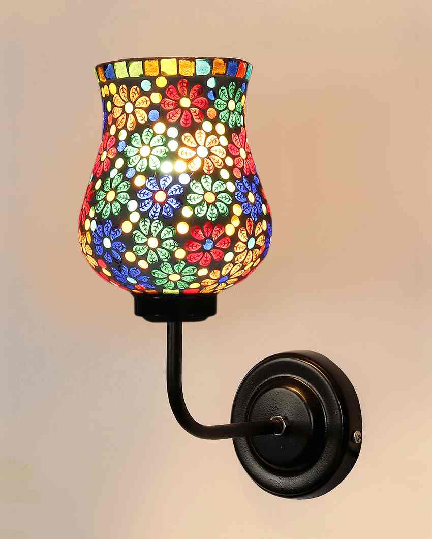 Handcrafted Unique Mosaic Glass Shade Wall Mounted Lamp With Iron Base | 9 x 4 x 13 inches