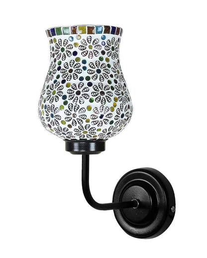 Handcrafted Unique Mosaic Glass Shade Wall Mounted Lamp With Iron Base | 9 x 4 x 13 inches