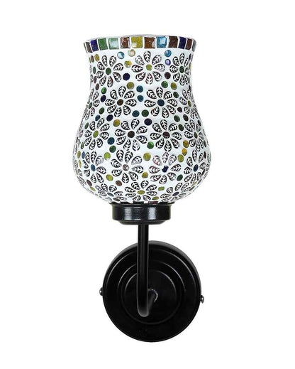 Handcrafted Unique Mosaic Glass Shade Wall Mounted Lamp With Iron Base | 9 x 4 x 13 inches