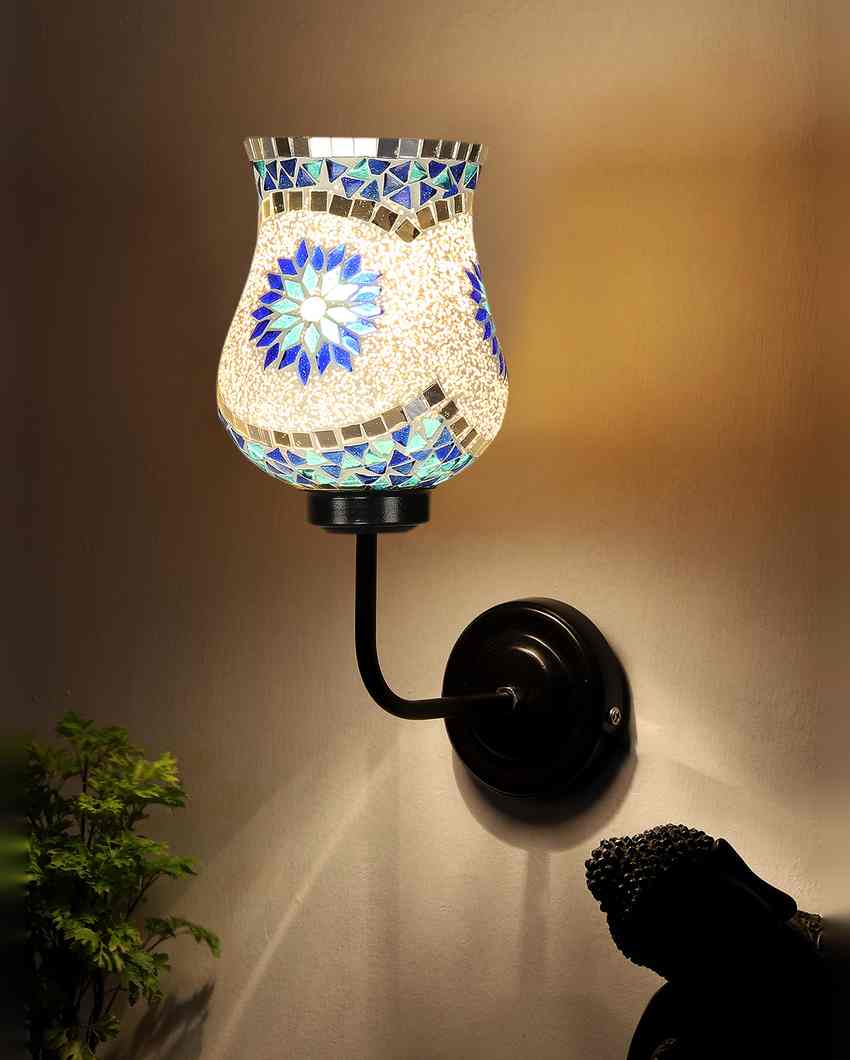 Colorful Distinctive Mosaic Glass Shade Wall Mounted Lamp With Iron Base | 9 x 4 x 13 inches