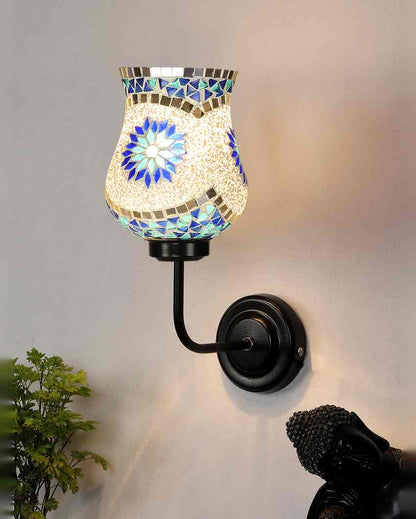 Colorful Distinctive Mosaic Glass Shade Wall Mounted Lamp With Iron Base | 9 x 4 x 13 inches