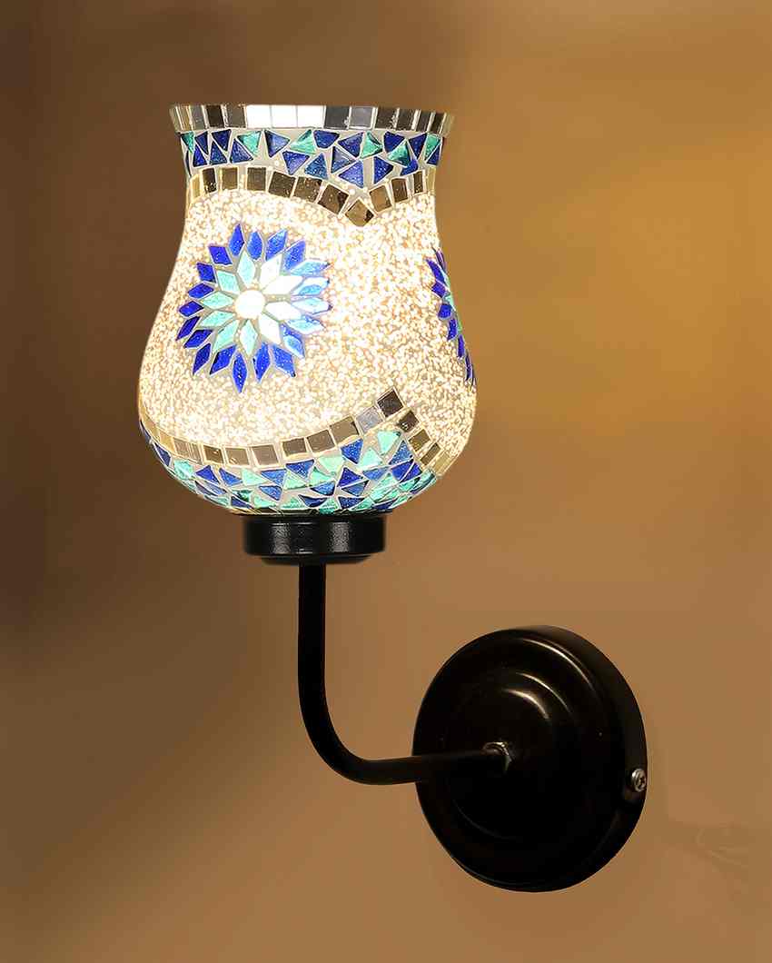 Colorful Distinctive Mosaic Glass Shade Wall Mounted Lamp With Iron Base | 9 x 4 x 13 inches