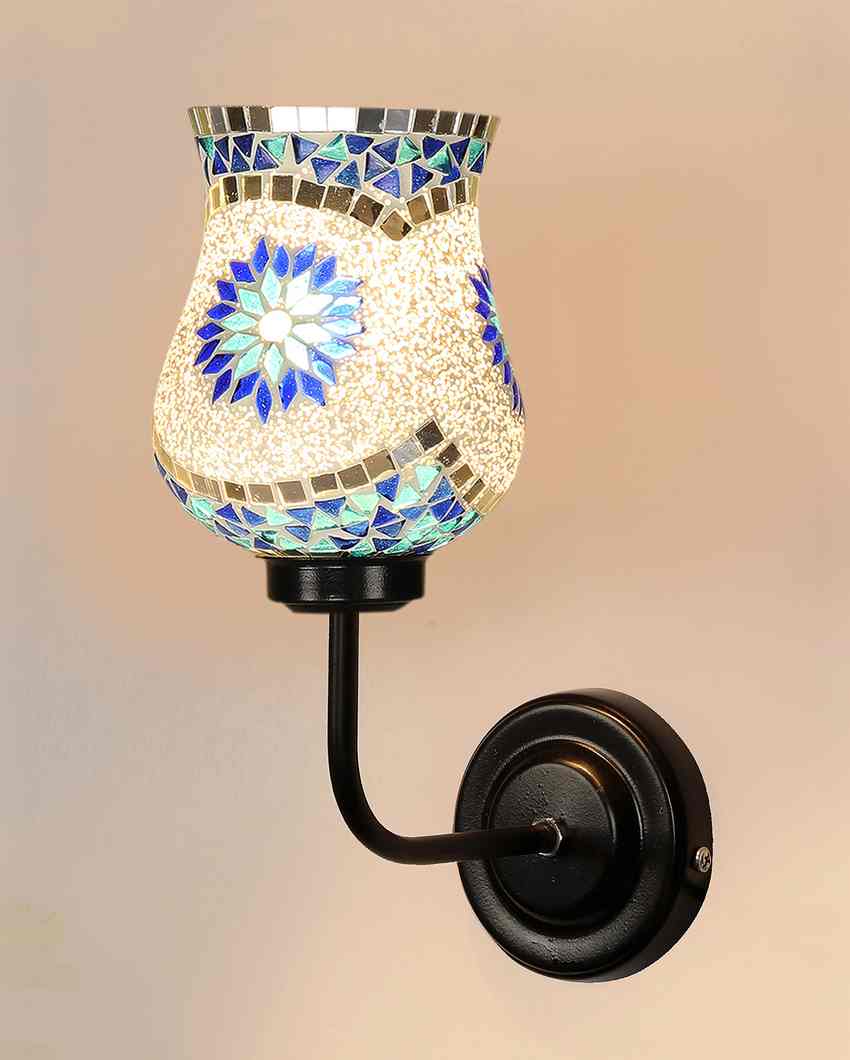 Colorful Distinctive Mosaic Glass Shade Wall Mounted Lamp With Iron Base | 9 x 4 x 13 inches